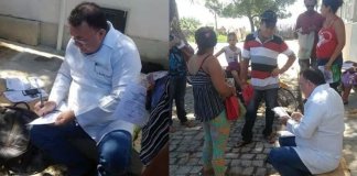 Com posto de saúde fechado, médico atende seus pacientes na calçada