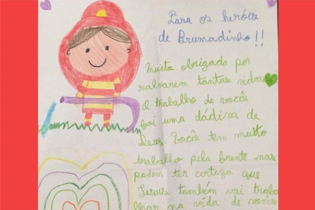 Crianças mandam desenhos expressando gratidão e admiração aos bombeiros de Brumadinho