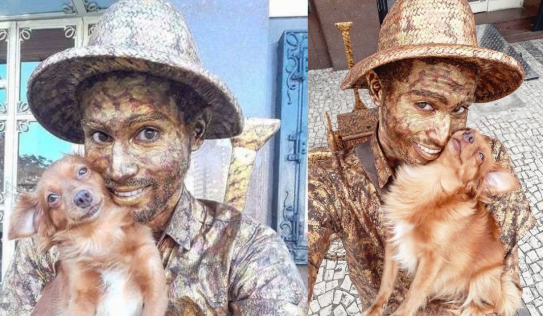 Cadelinha faz estátua viva com dono em Fortaleza e viraliza na net