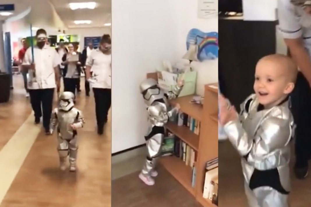 Com traje de Star Wars, garotinha comemora fim da luta contra o câncer