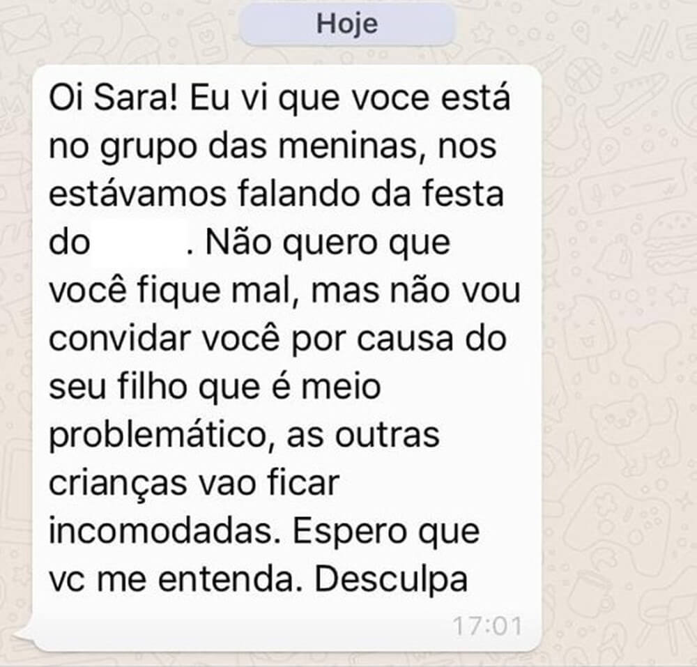 sabervivermais.com - "Seu filho é problemático", mãe de criança autista recebe a mensagem de outra mãe negando convite para festa