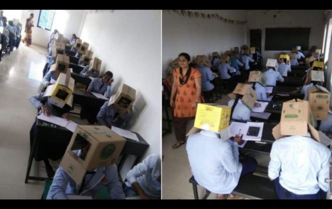 Estudantes fazendo prova com caixa de papelão choca e viraliza