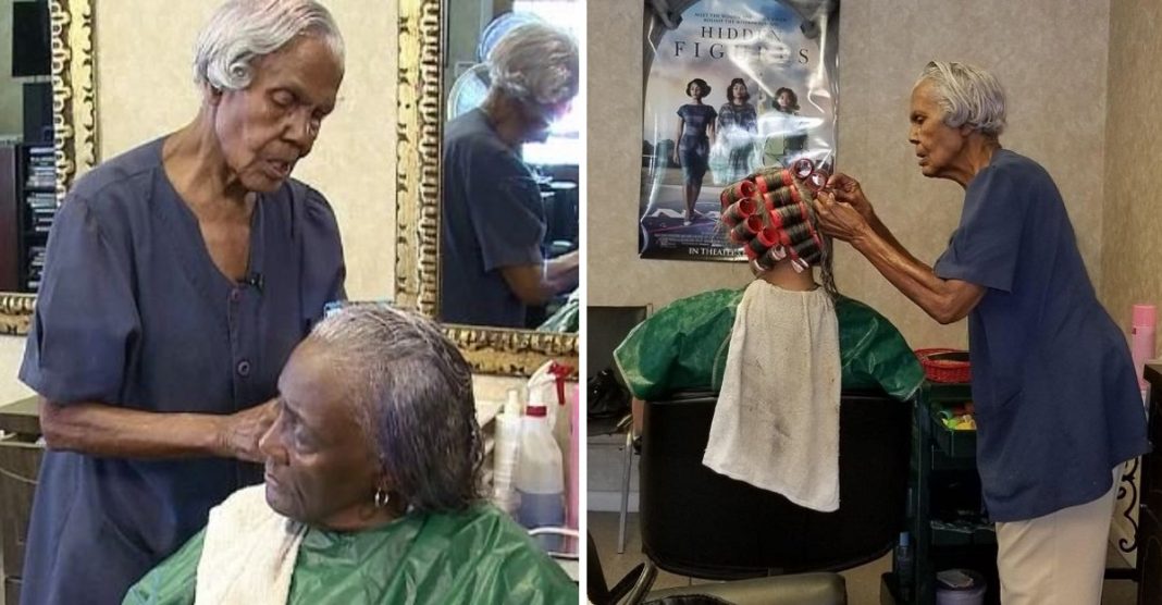 Aos incríveis 101 anos, ela continua trabalhando como cabeleireira em seu salão.