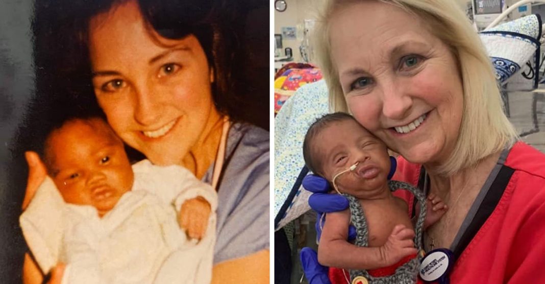 Enfermeira que tratou recém-nascido prematuro também cuidou do pai da criança décadas atrás