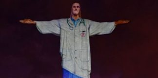 Em homenagem aos profissionas de saúde, o Cristo Redentor ‘veste’ jaleco branco. Assita ao vídeo!