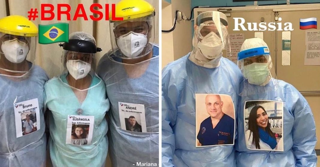 Médicos colam fotos com um sorriso em seus crachás para animar pacientes
