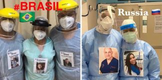 Médicos colam fotos com um sorriso em seus crachás para animar pacientes