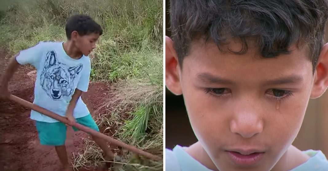 Com apenas 10 anos, menino trabalha para sustentar toda a família. Não é fácil e nem justo com uma criança.