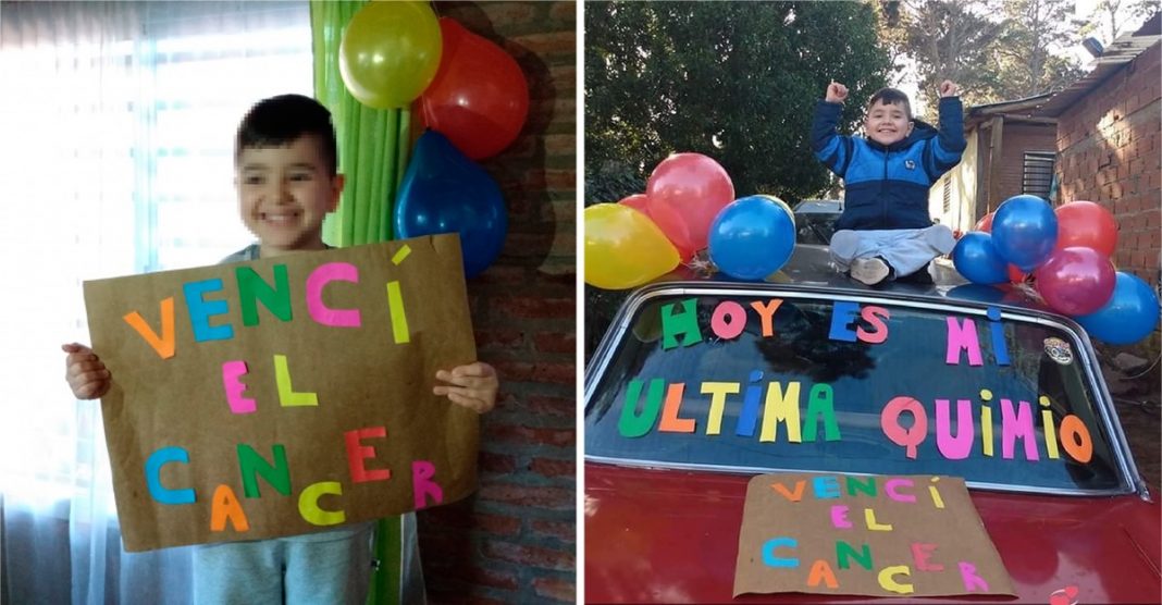 “Eu venci o câncer”: menino de 4 anos comemora sua última quimioterapia.