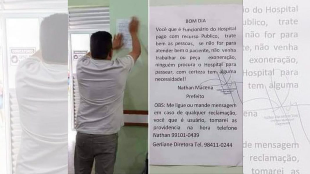 Prefeito cola aviso em hospital “Ninguém procura o hospital para passear, com certeza tem alguma necessidade”