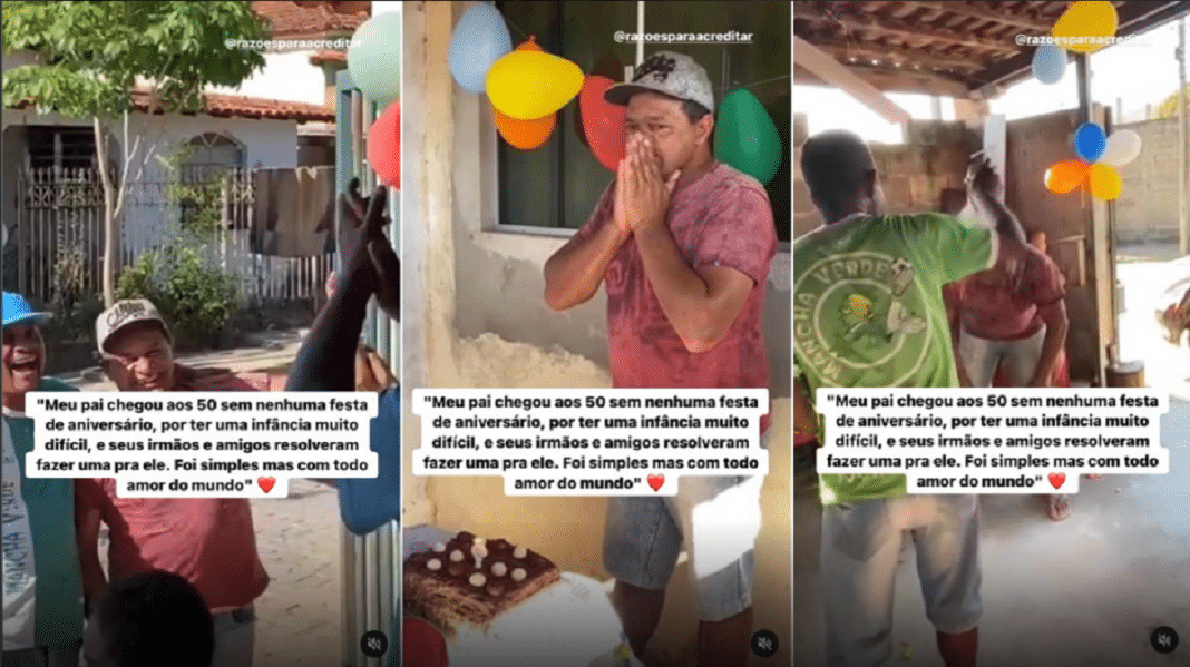 Homem ganha de surpresa sua primeira festa de aniversários aos 50 anos (vídeo)