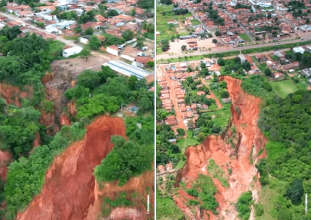 Vídeo mostra força de enxurrada em voçoroca durante chuva em Buriticupu, no Maranhão