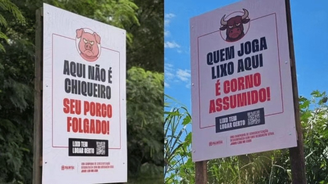 Prefeitura de Palmital causa polêmica ao usar humor ácido contra descarte de lixo — campanha divide opiniões e viraliza